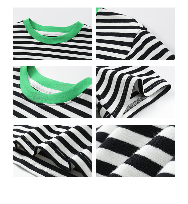 Striped Cotton T-Shirt With Contrast Neckline