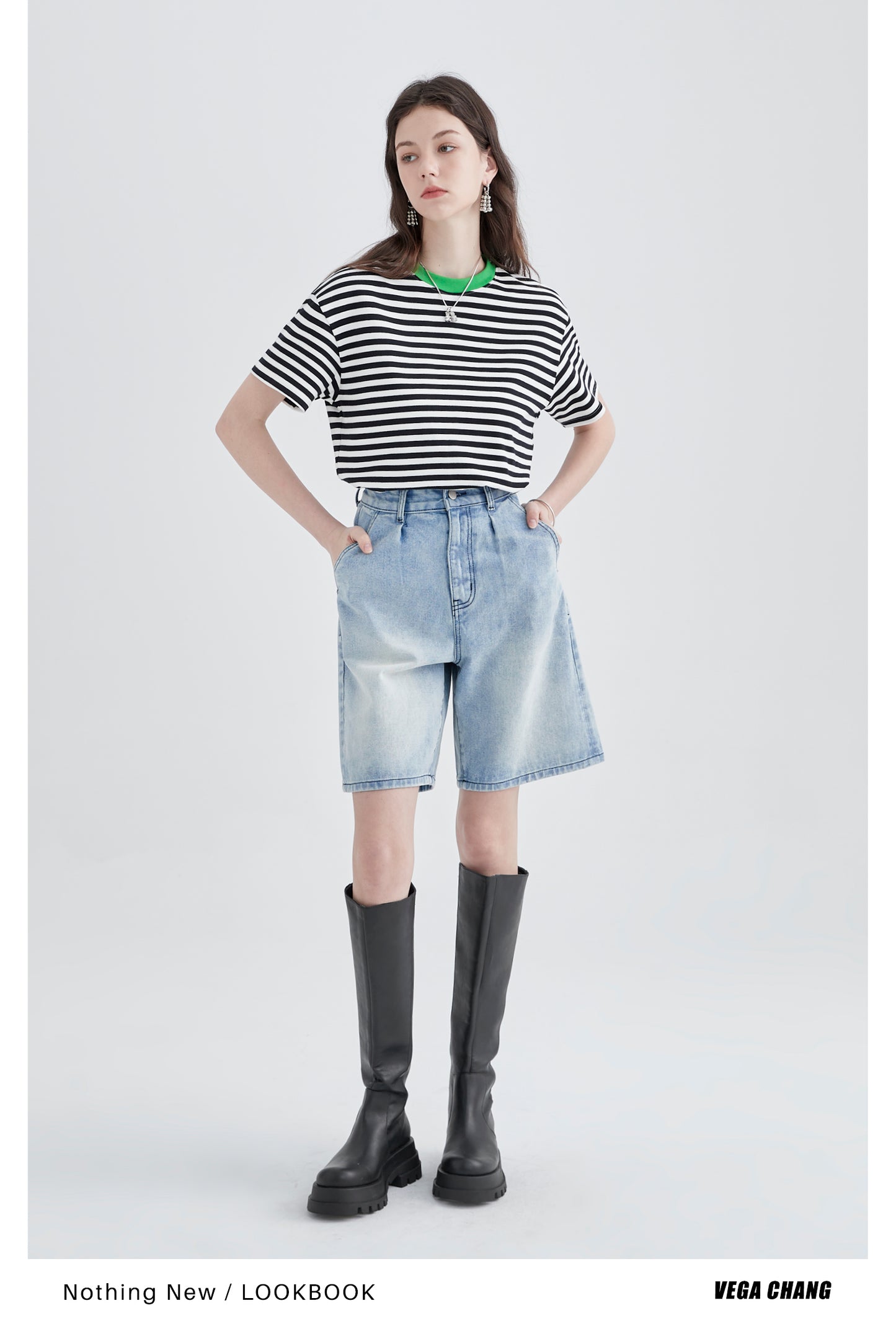 Striped Cotton T-Shirt With Contrast Neckline