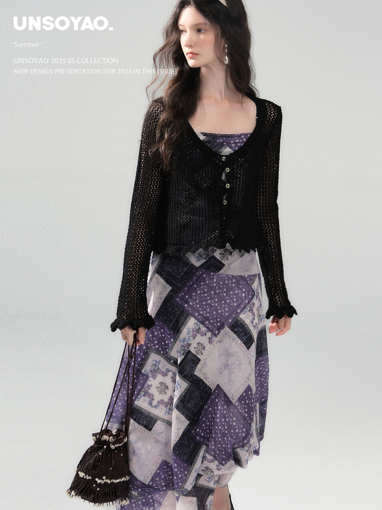 Mesh Knit Cotton Blend Cardigan