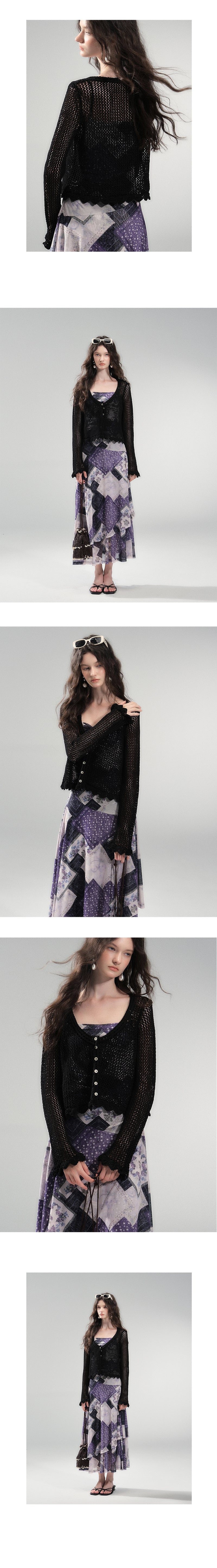 Mesh Knit Cotton Blend Cardigan
