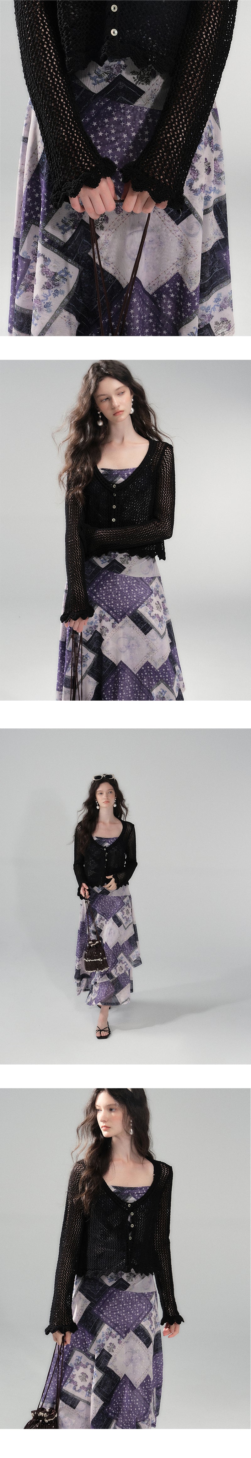 Mesh Knit Cotton Blend Cardigan