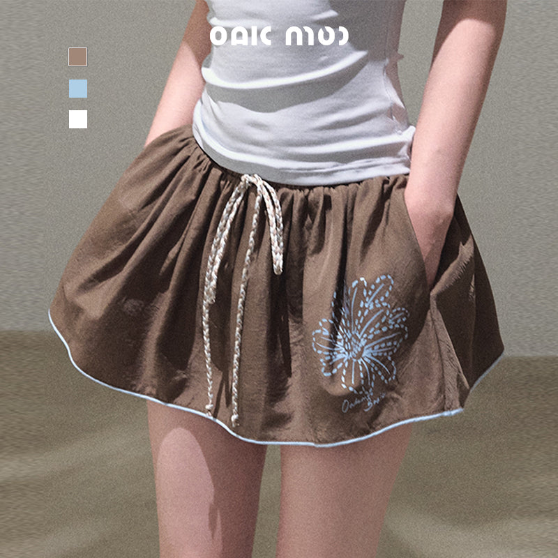 Micro Flare Skirt With Flower Motif