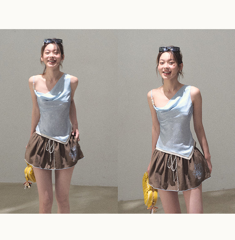 Micro Flare Skirt With Flower Motif