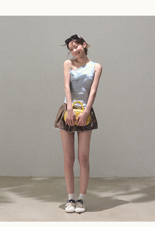 Micro Flare Skirt With Flower Motif