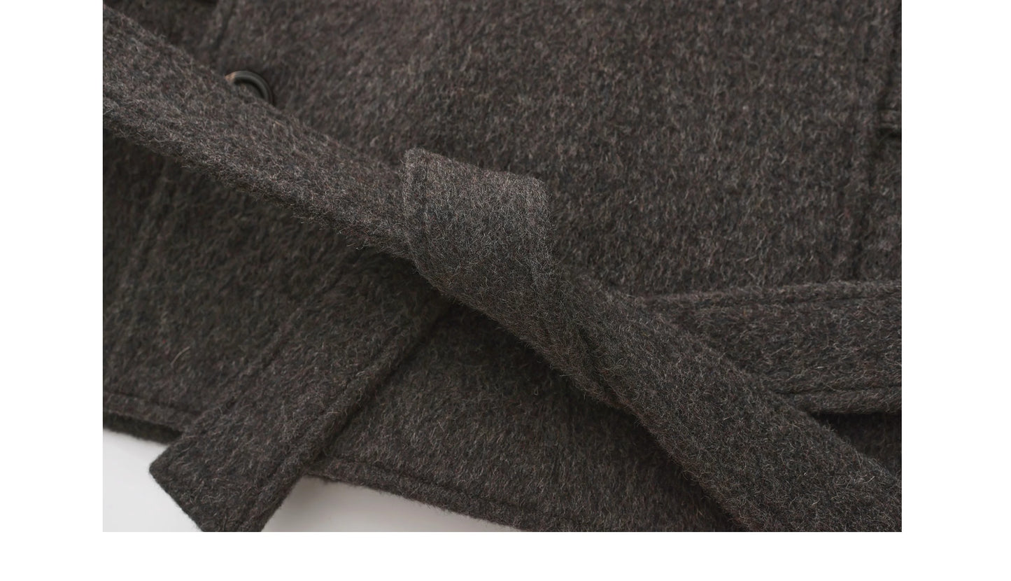 Voluminous Wool Blend Belted Short Coat
