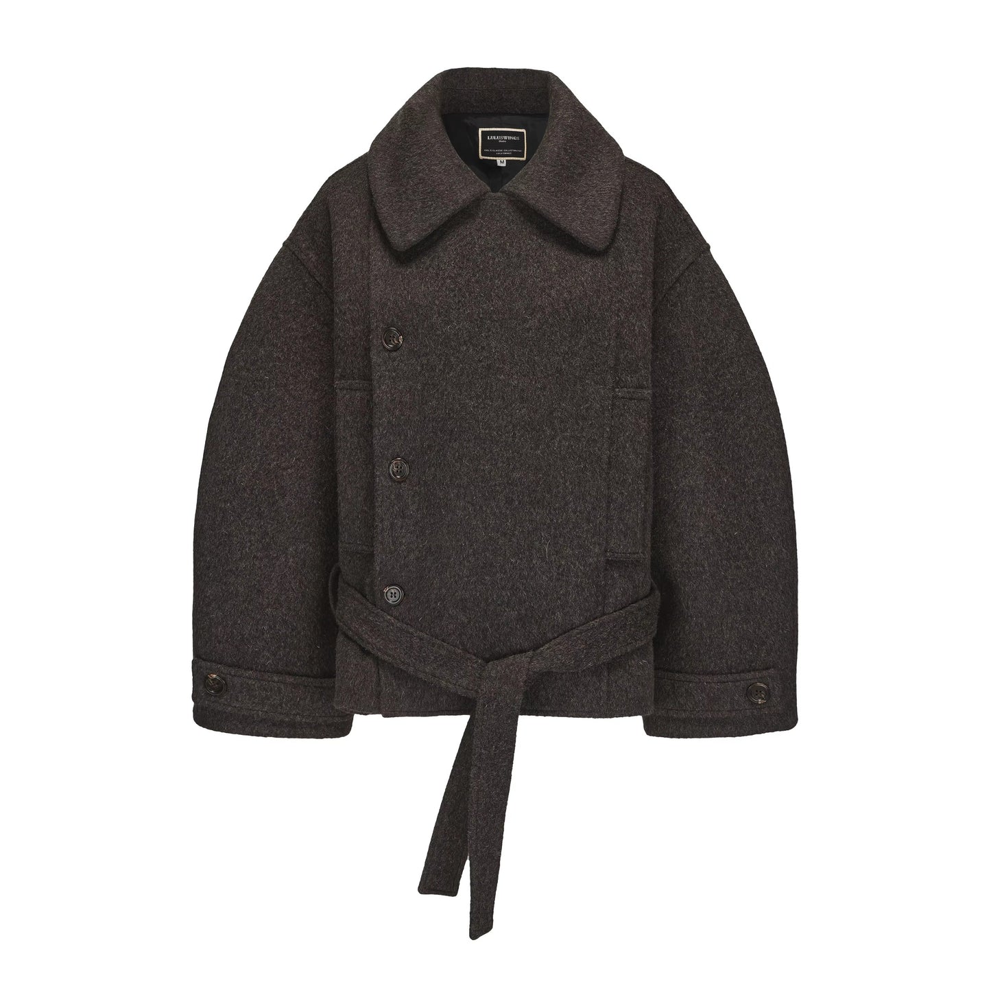 Voluminous Wool Blend Belted Short Coat