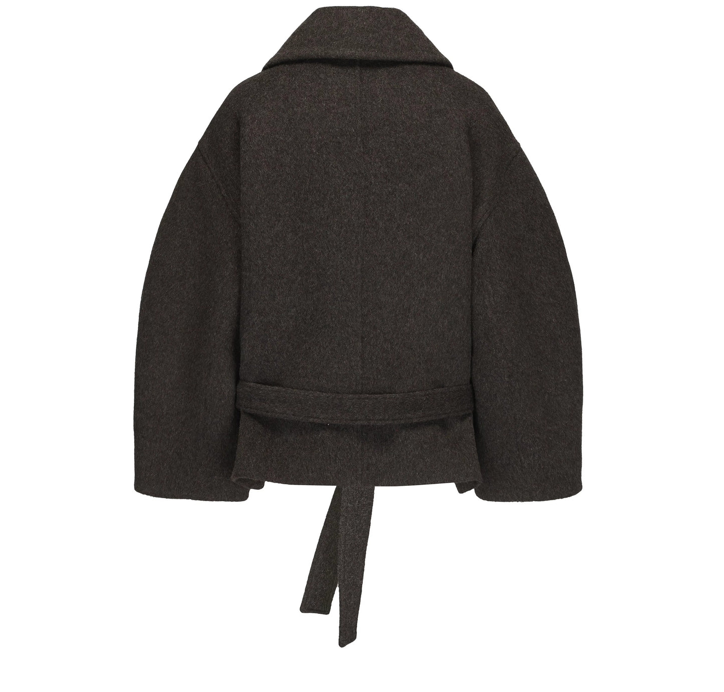 Voluminous Wool Blend Belted Short Coat