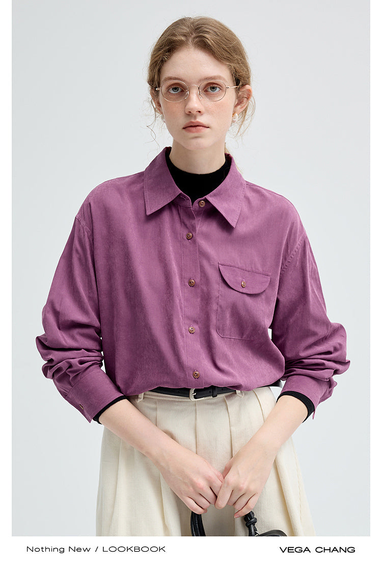 Elegant Brushed Velvety Soft Button-Up Shirt