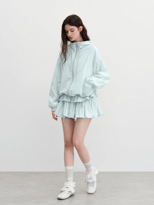 Bubble Skirt With Bow Detail & Hooded Jacket