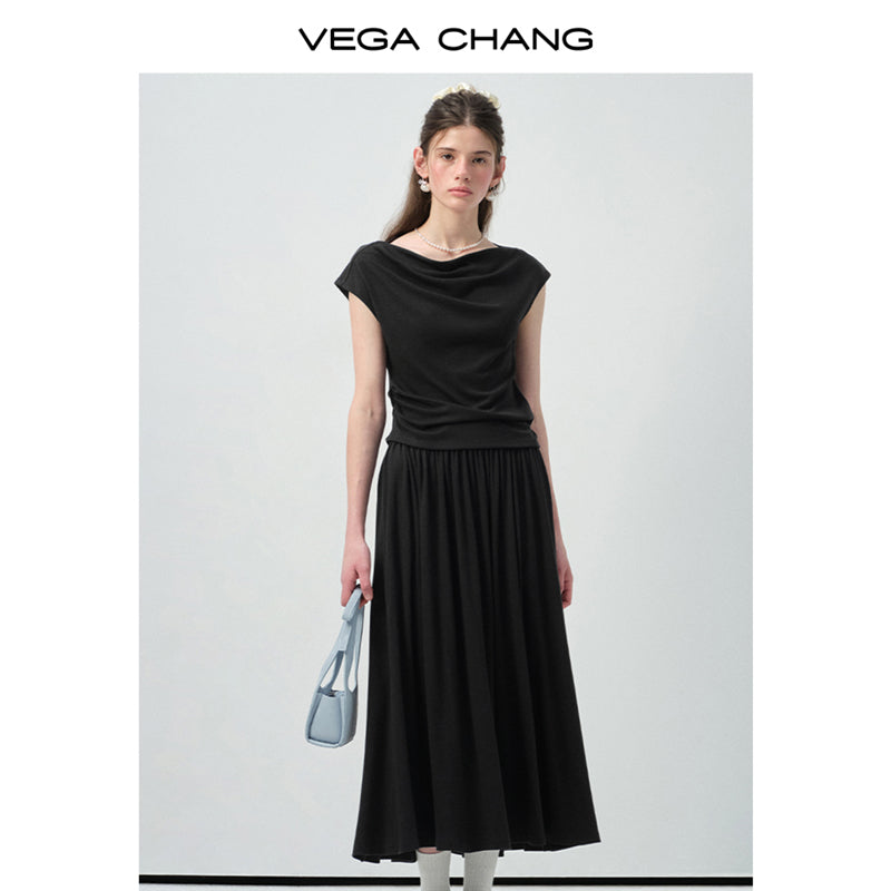Draped Boat Neck Top & Maxi Skirt