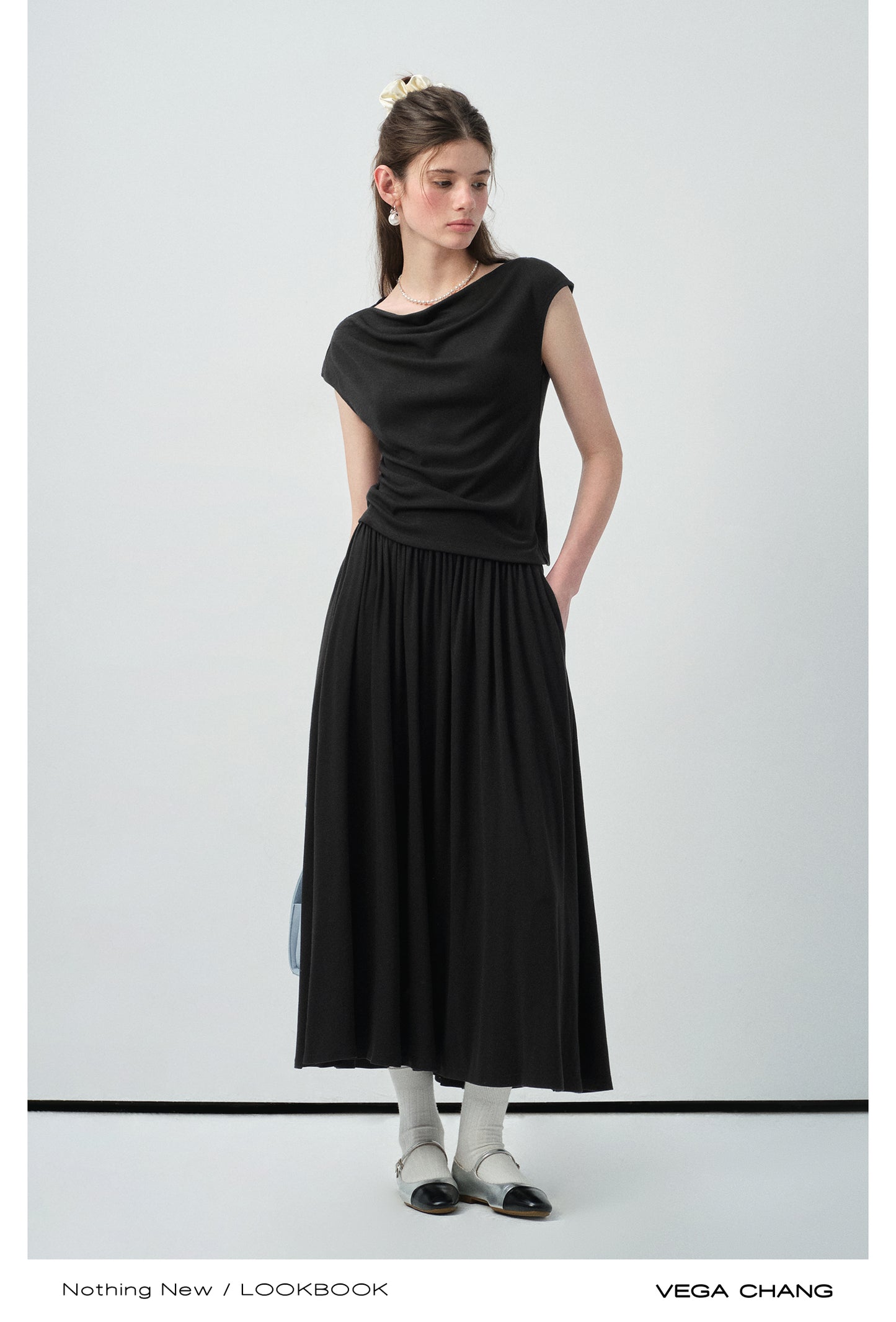 Draped Boat Neck Top & Maxi Skirt
