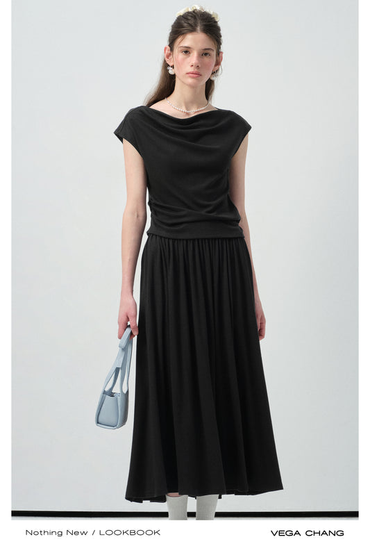 Draped Boat Neck Top & Maxi Skirt