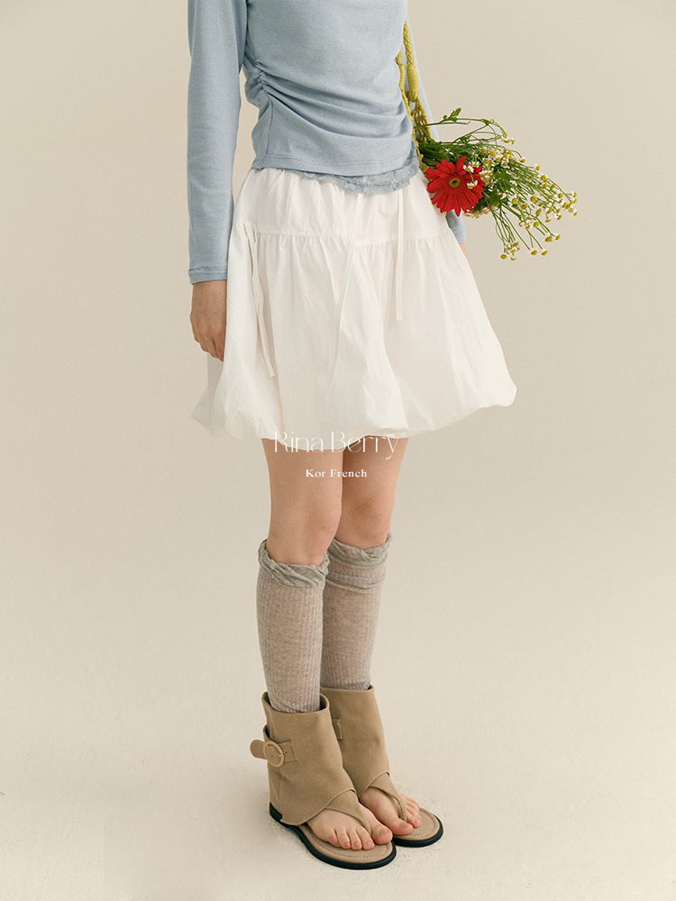 Gathered Bubble Skirt With Ribbon Accent