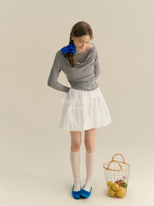 Gathered Bubble Skirt With Ribbon Accent