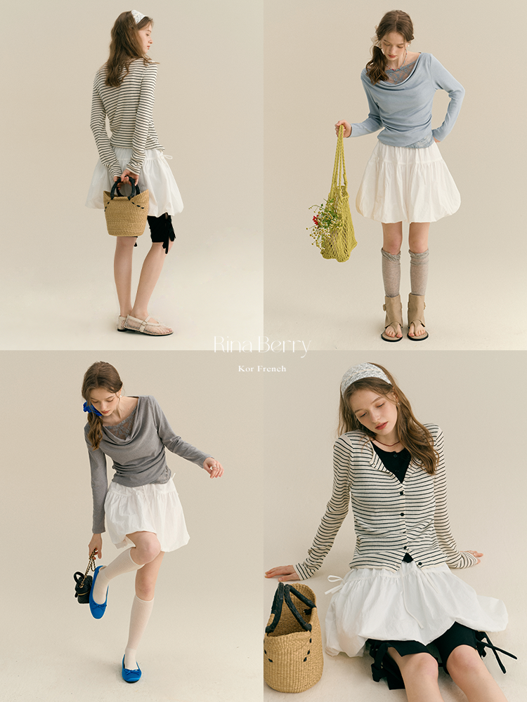 Gathered Bubble Skirt With Ribbon Accent