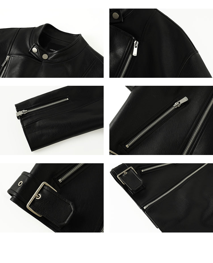 Faux Leather Minimalist Motorcycle Jacket
