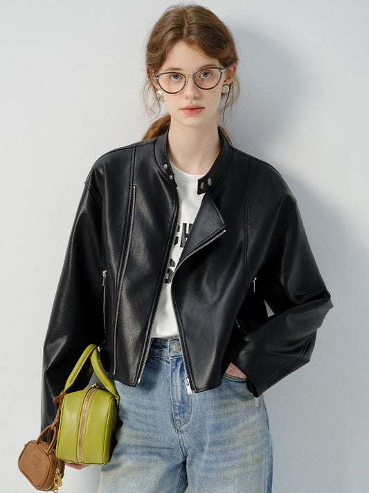 Faux Leather Minimalist Motorcycle Jacket