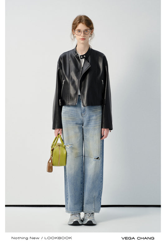 Faux Leather Minimalist Motorcycle Jacket