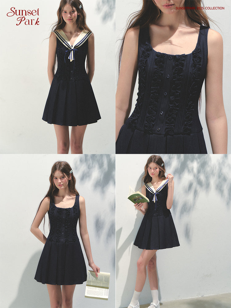Sleeveless Frill Dress With Removable Sailor Collar