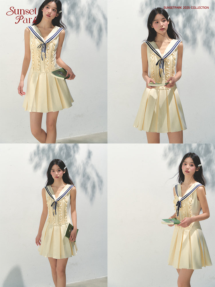 Sleeveless Frill Dress With Removable Sailor Collar
