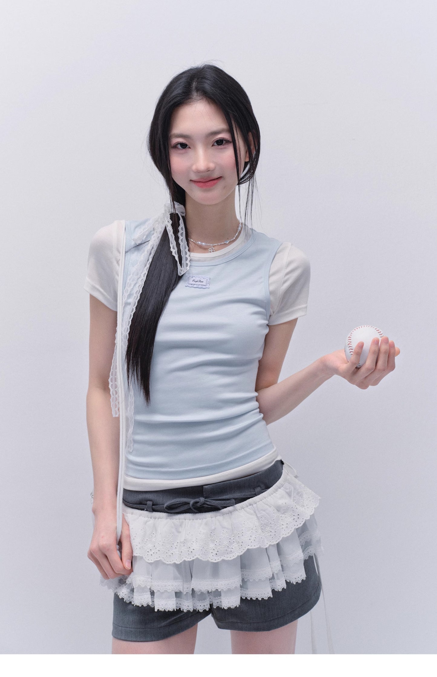 Lace Overlay With Elastic Tie Waist