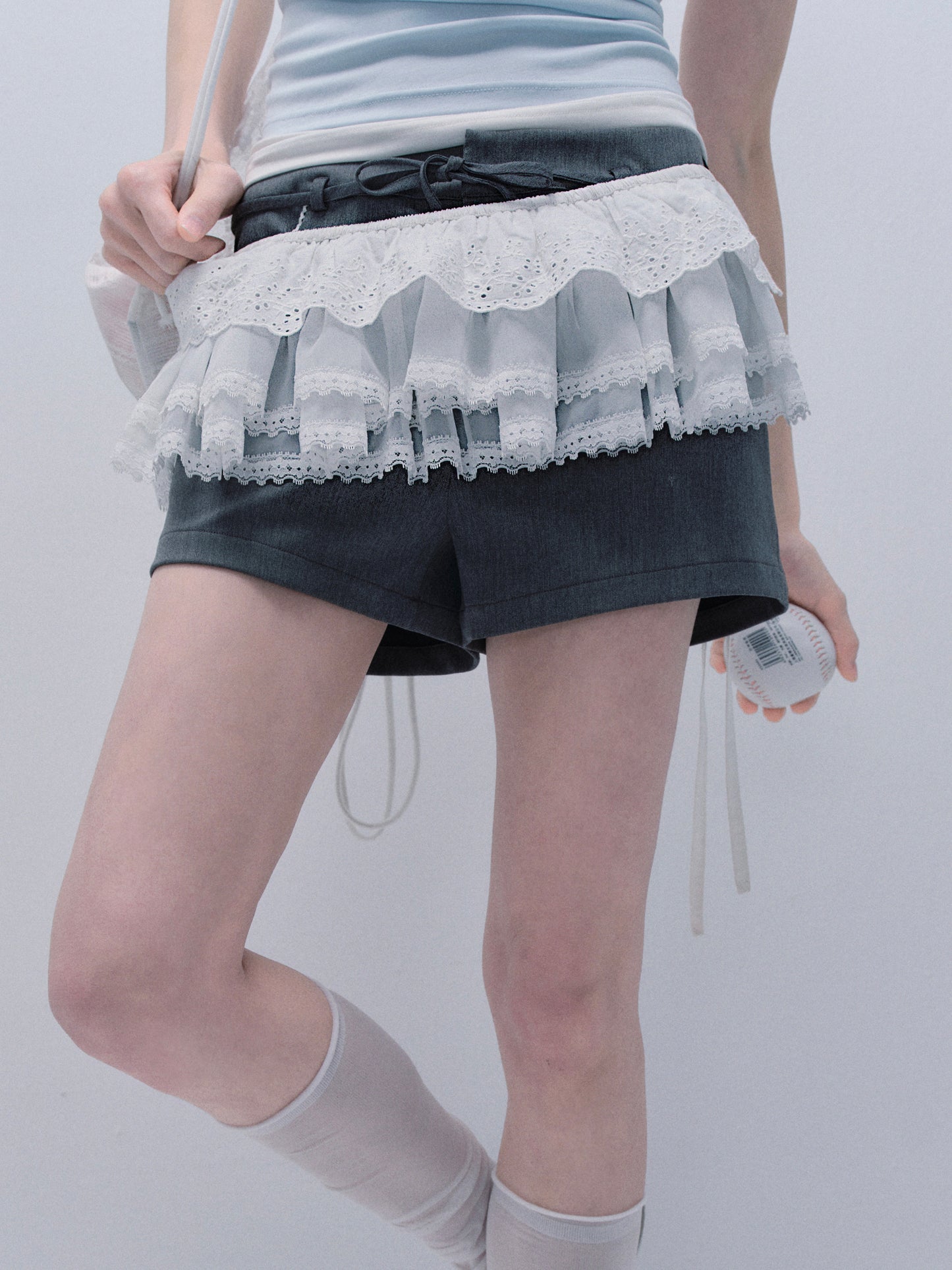 Lace Overlay With Elastic Tie Waist