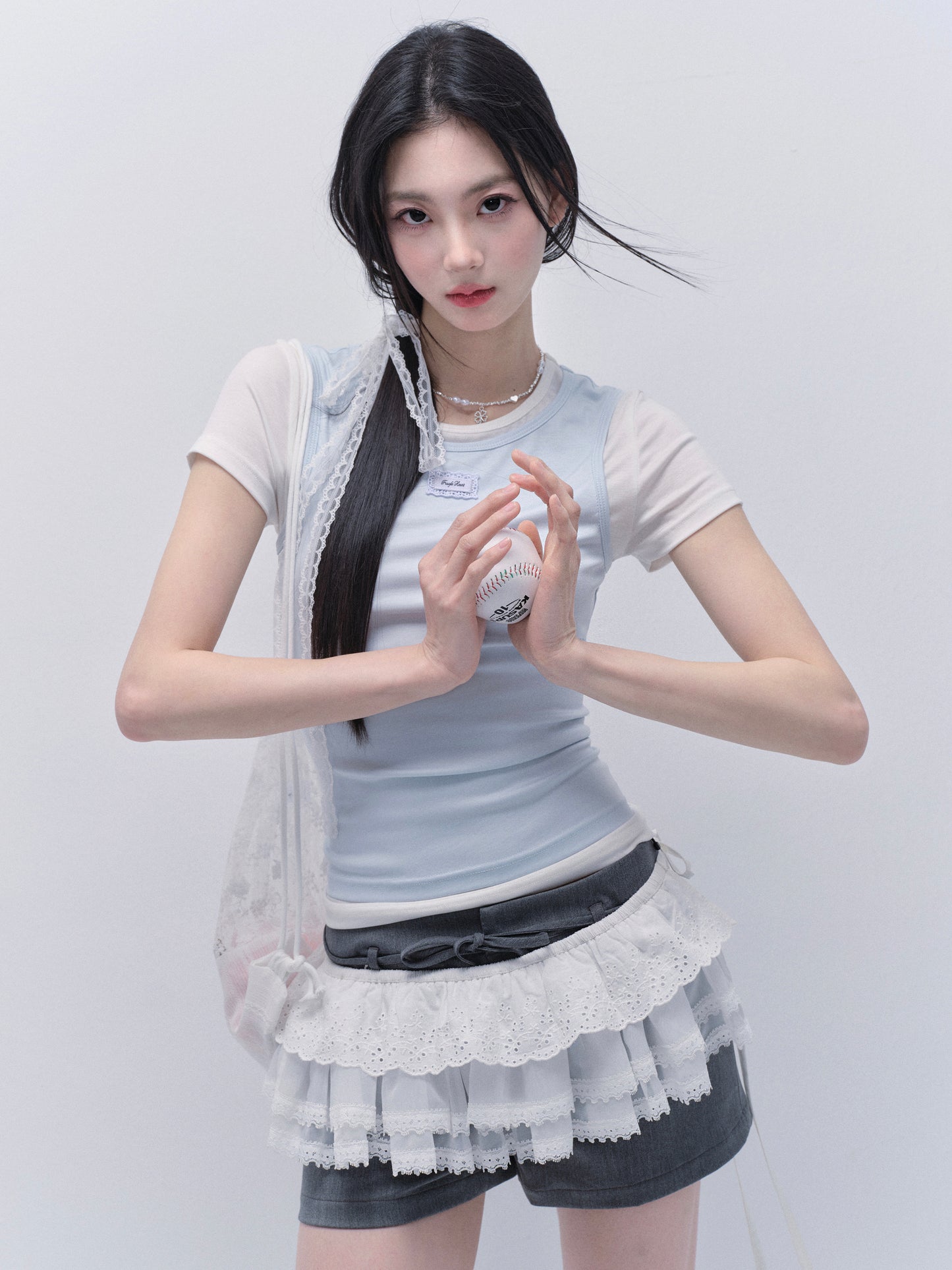 Lace Overlay With Elastic Tie Waist