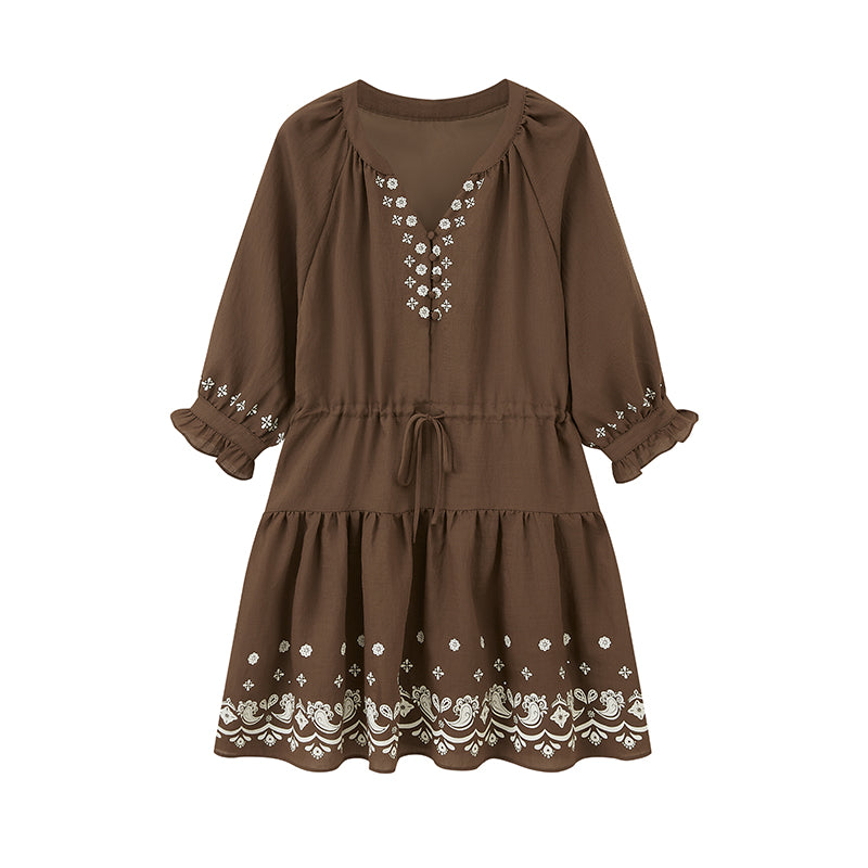 3/4 Sleeve Boho Printed Dress