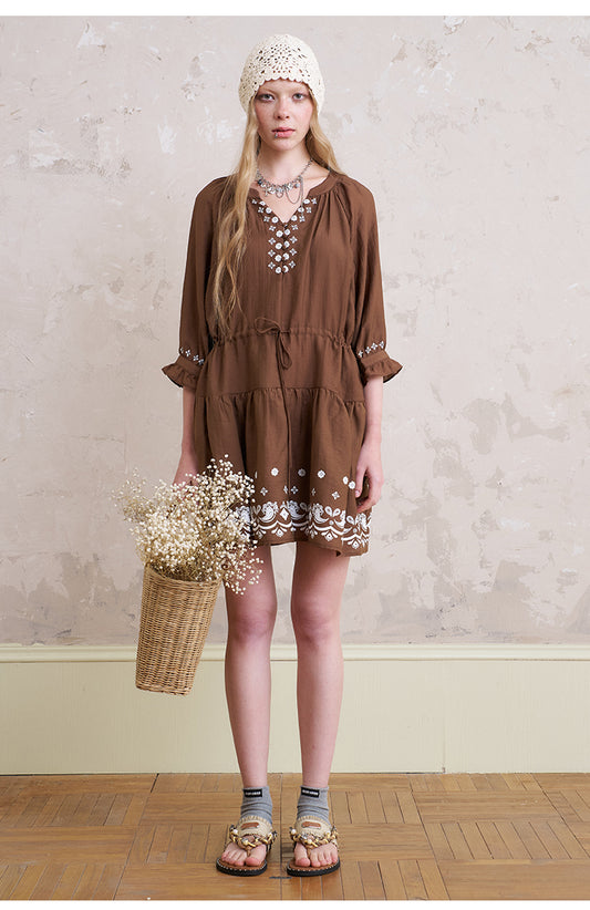 3/4 Sleeve Boho Printed Dress