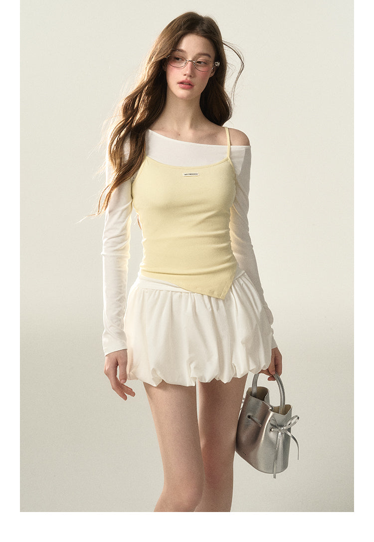 One-Shoulder Top And Camisole Set In Soft Fabric