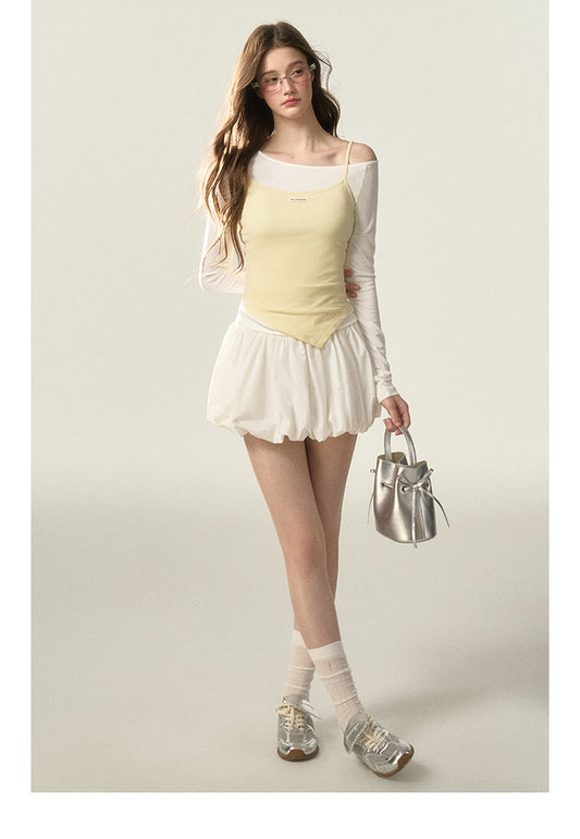 One-Shoulder Top And Camisole Set In Soft Fabric