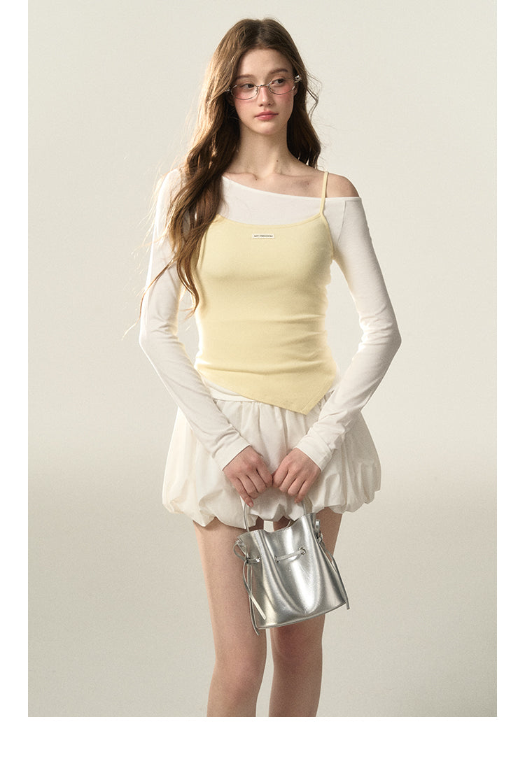 One-Shoulder Top And Camisole Set In Soft Fabric