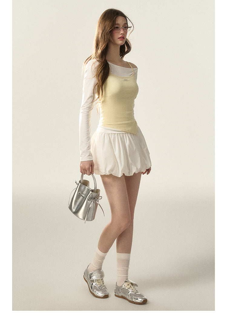 One-Shoulder Top And Camisole Set In Soft Fabric