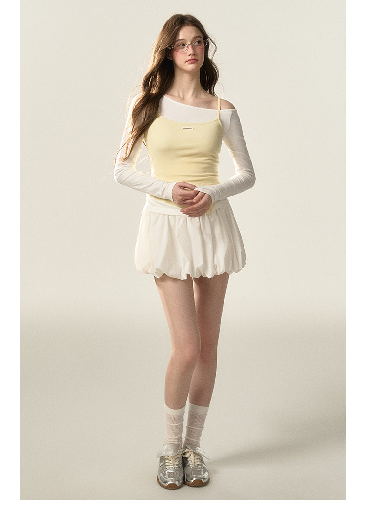 One-Shoulder Top And Camisole Set In Soft Fabric