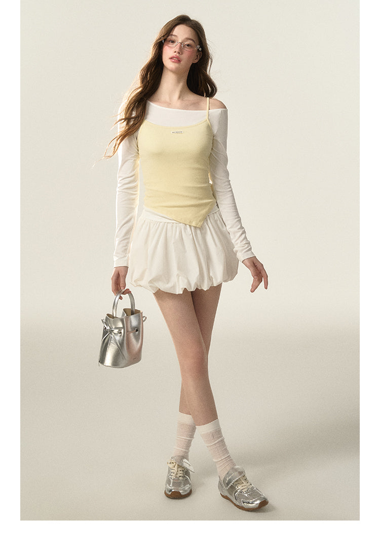 One-Shoulder Top And Camisole Set In Soft Fabric