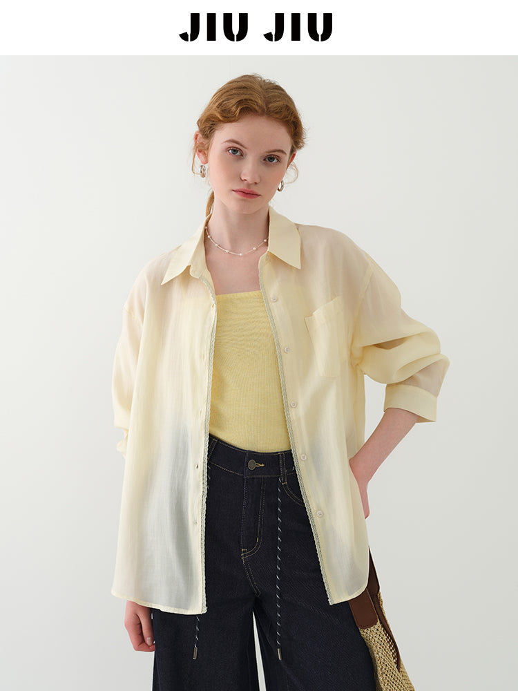 Sheer Shirt With Rounded Hem & Tube Cami Top