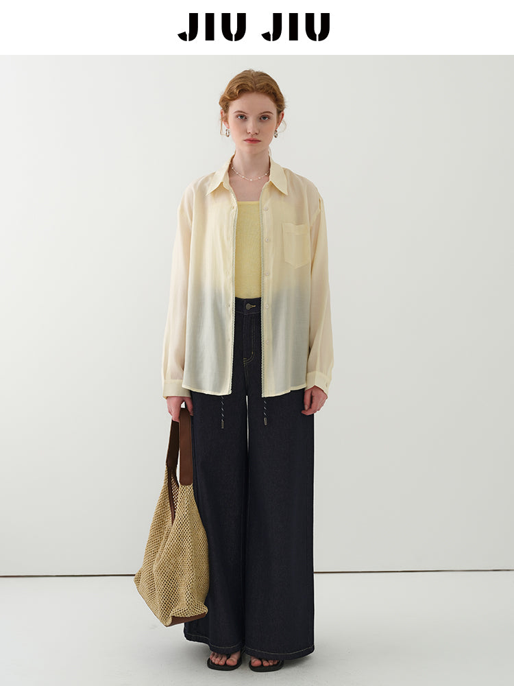 Sheer Shirt With Rounded Hem & Tube Cami Top