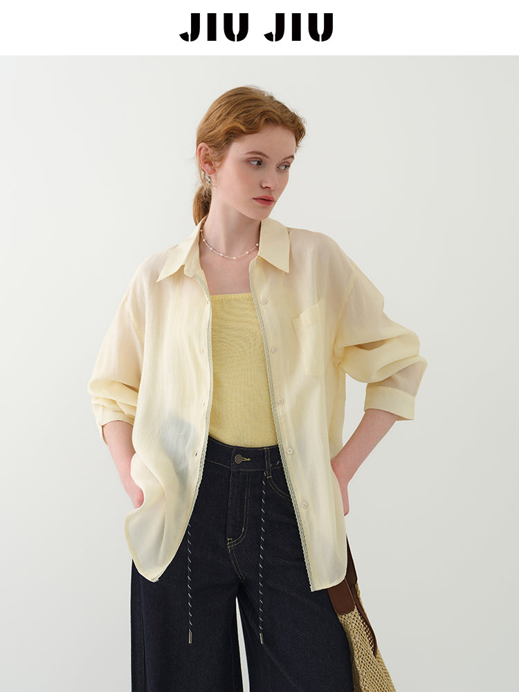 Sheer Shirt With Rounded Hem & Tube Cami Top