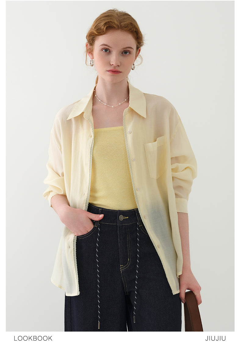 Sheer Shirt With Rounded Hem & Tube Cami Top