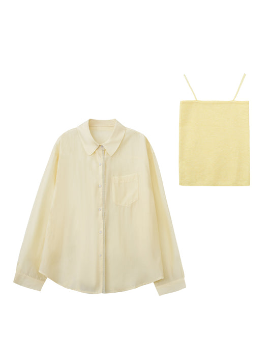 Sheer Shirt With Rounded Hem & Tube Cami Top