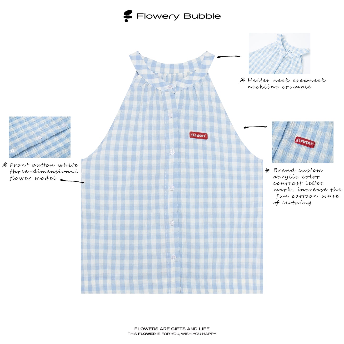 Sleeveless Gingham Seersucker Button-Up Top