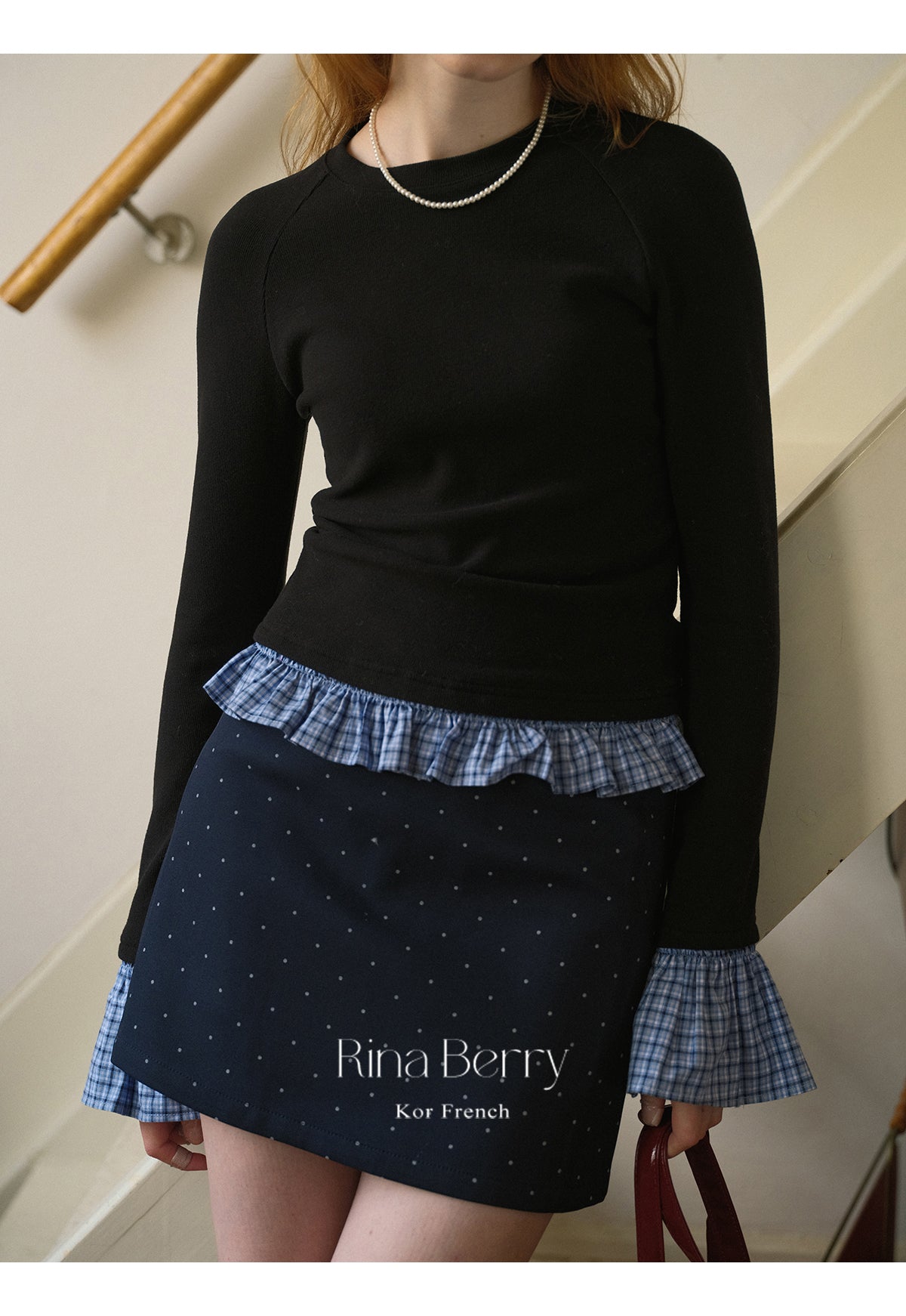 Slim Fit Raglan Top With Plaid Flared Cuffs