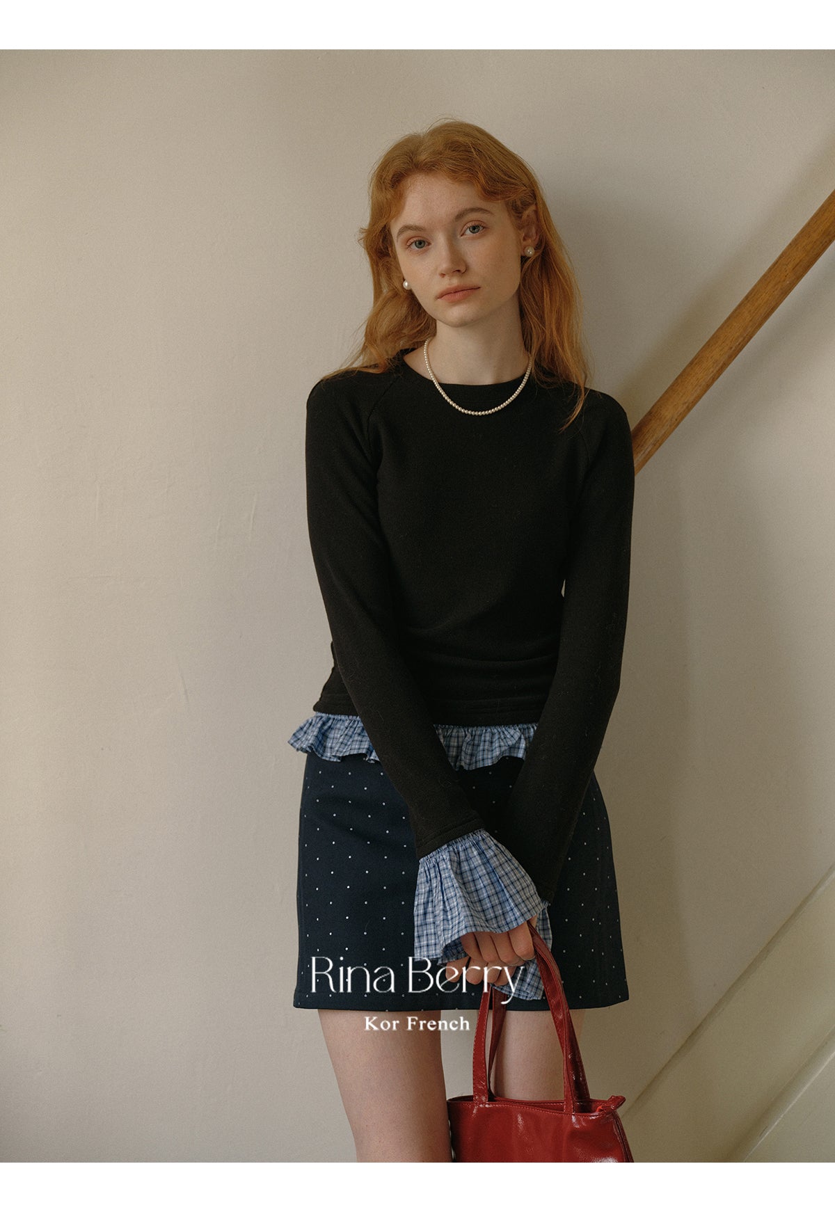 Slim Fit Raglan Top With Plaid Flared Cuffs