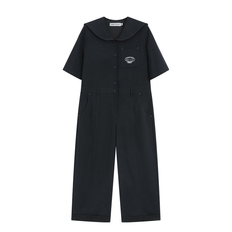 Sailor Collar Short-Sleeve Jumpsuit