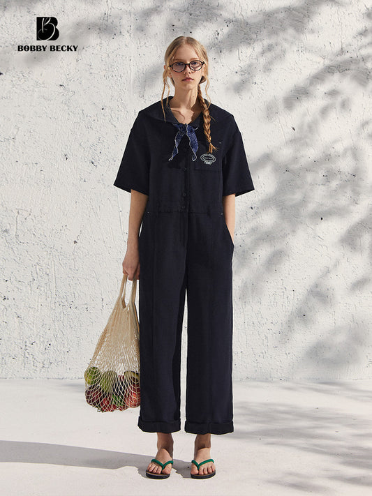 Sailor Collar Short-Sleeve Jumpsuit