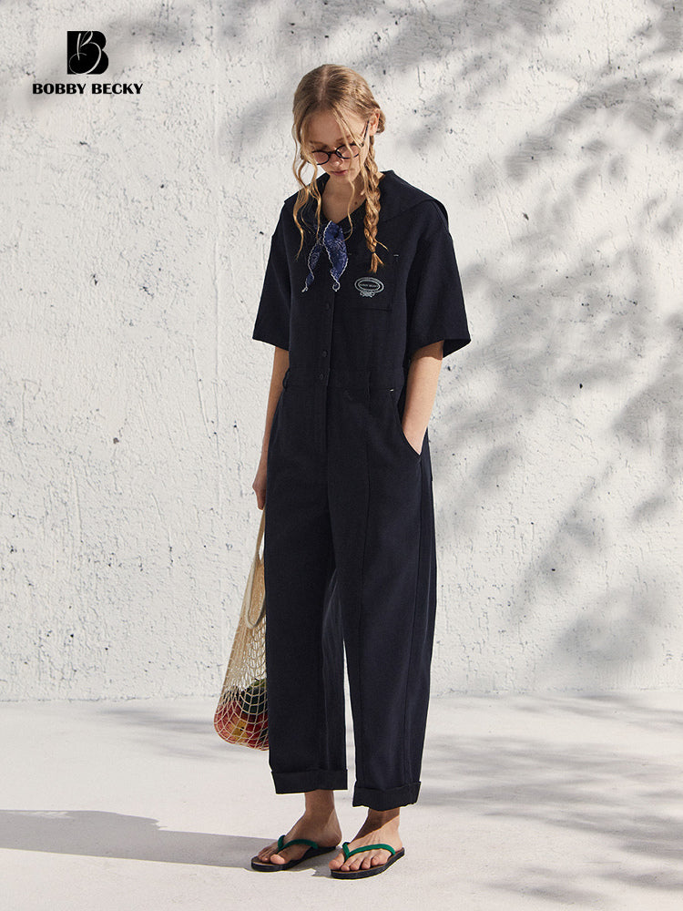 Sailor Collar Short-Sleeve Jumpsuit