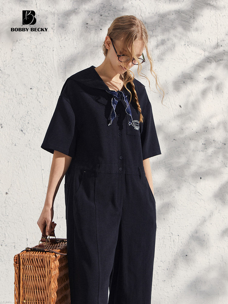 Sailor Collar Short-Sleeve Jumpsuit