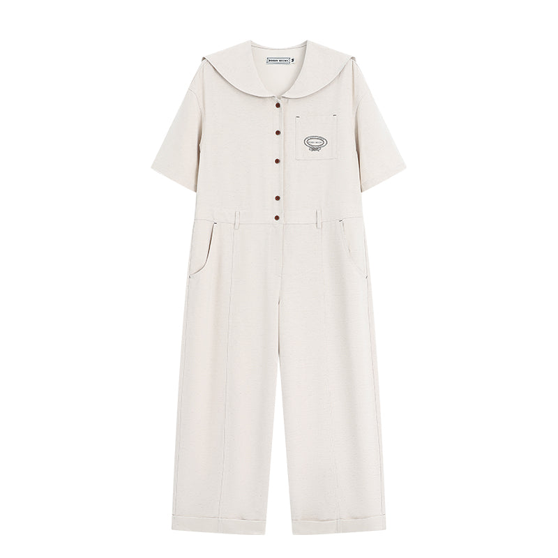 Sailor Collar Short-Sleeve Jumpsuit