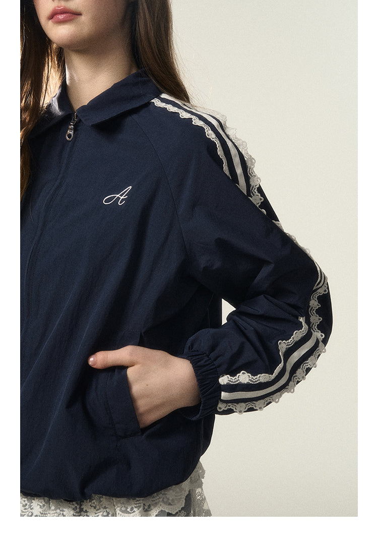 Laced Stripe Zip-Up Jacket And Matching Skirt