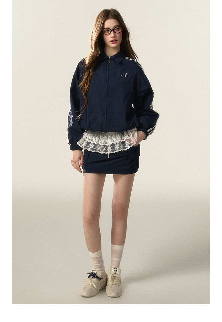 Laced Stripe Zip-Up Jacket And Matching Skirt